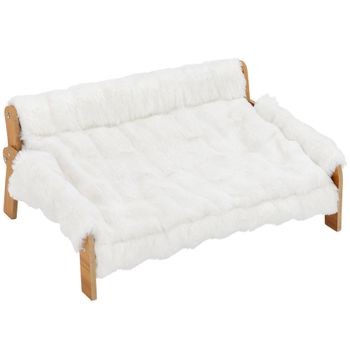 PawHut Cama Elevada para Perros y Gatos de Peluche con Funda Extraíble Patas Antideslizantes Estilo Sofá Blanco   Aosom España