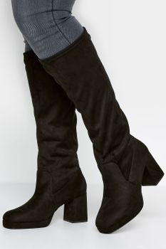 Limited Collection Botas Altas Plataforma De Antelina Negra En Ancho Especial