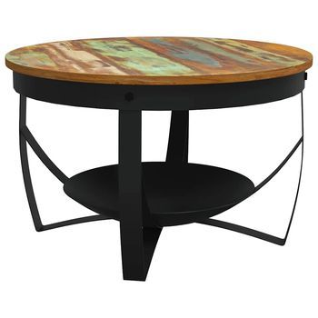 Mesa De Centro  68 X 43 Cm  Madera Maciza Reciclada Con Acabado De Colores Mezclados Y Hierro Con Recubrimiento En Polvo Negro - Marrón
