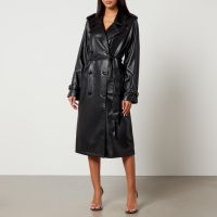 good american chino faux-leather trench coat - lxl