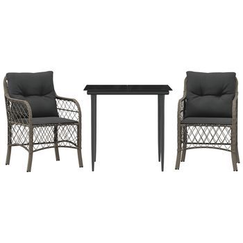 Sillas Y Mesita De Jardín Con Cojines 3 Uds | Conjunto Mueble Jardin Ratán Pe Gris