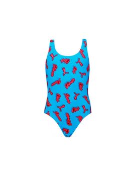 Bañador Puma Swim Girls Printed Swimsuit 1P Infantil Azul / Bright Rojo
