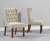 safia cream fabric dark oak leg dining chairs - cream