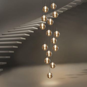 Nettlife Lámpara Colgante De Cristal Ámbar Moderna Diam.41cm G9 Escalera Lámpara De Araña Ajustable En Altura 15 Bombillas Lámpara De De Para