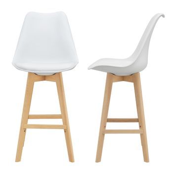 [en.casa]® Juego De Taburetes De Bar - 105 X 48 X 58cm - Set De 2x Taburetes De Cocina De Diseño - Asiento Acolchado - Patas De Madera Haya - Blanco