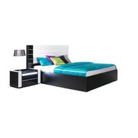 cama con canape 160 cm negro y blanco brillante con acabado en cuero sintetico negro