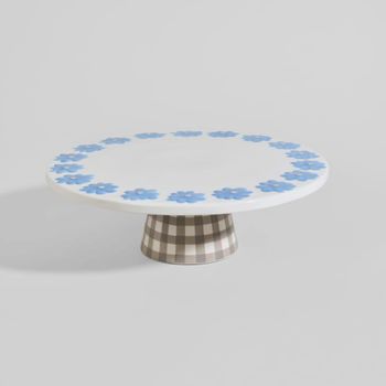 Soporte para tartas de gres con cuadros vichy y flores