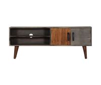mueble tv - mesa de tv madera maciza de mango rugosa gris 130x30x46 cm