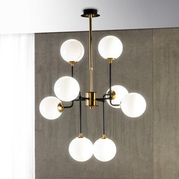 Lámpara de araña formo negro+oro (8 luces)