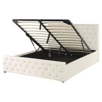 cama doble tapizada en terciopelo beige 160 x 200 cm con almacenamiento cabecero acolchado amiens