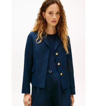 Tommy Hilfiger para mujer. WW0WW49335 Americana de corte slim con botones dorados marino (42), Casual, Poliéster