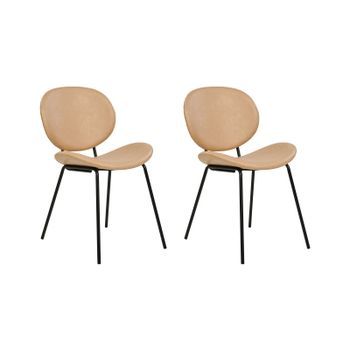 Conjunto De 2 Sillas Piel Sintética Hierro Patas Negras Tapas Sin Reposabrazos Diseño Retro Asientos Comedor Beige Arena Luana