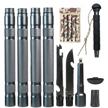 Bastones de senderismo multifuncionales para exteriores, conjunto táctico ultraligero para acampar, bastones telescópicos para senderismo y escalada