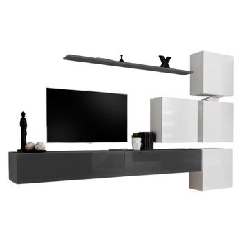 Conjunto De Muebles Para Sala Switch Ix De Diseño, En Colores Gris Y Blanco Brillante.
