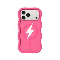 youngkit funda para iphone 17 pro  carcasa big wave lightning series rosa hot pink diseno wavy con efecto rayo y ajuste preciso