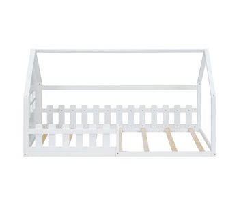 Cama-cabina para niños 90x200 cm - con forma de casita - en madera de pino y mdf - blanco