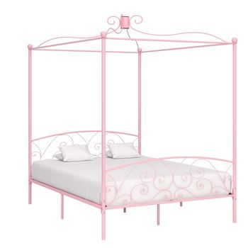 Estructura Cama Con Dosel Sin Colchón Metal Rosa 160x200 Cm Vidaxl