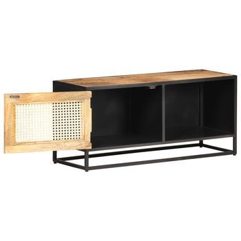 Mueble Tv | Mueble De Salón | Armario Tv Madera Mango Rugosa Y Caña Natural 90x30x40 Cm