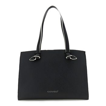 bolso de compras efecto saffiano con asas anudadas y presilla metálica black