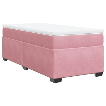 Cama Individual | Cama De Adulto | Cama Box Spring Con Colchón Terciopelo Rosa 90x200 Cm