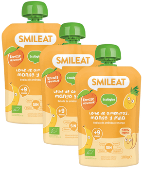 Smileat Pouch Leche de Almendra, Mango y Piña ECO +9m 3x100 gr