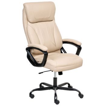 Silla Ejecutiva De Oficina Asiento Inclinable Acolchado Grueso Piel Sintética Beige Proud