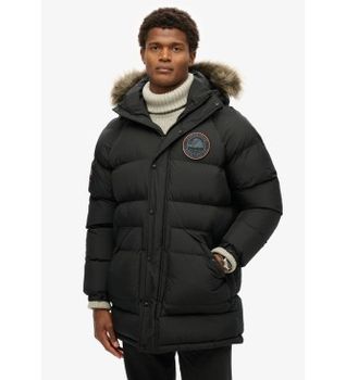 Superdry para hombre. M5011932A Parka Everest Longline Baffled negro (XXL), Casual, Poliéster Reciclado, Sostenible, Nylon reciclado