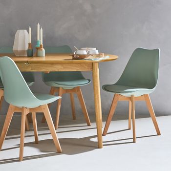 Silla escandinava con patas de madera de haya, set de 4, verde celadón