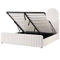 cama con almacenaje elevable de boucle acolchado patas metal 180 x 200 cm blanco lunan