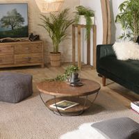 mesa de centro cuadrada de madera de teca reciclada y metal de 100 cm