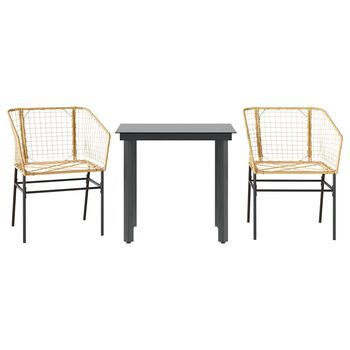 Juego De Comedor Jardín 3 Uds Ratán Sintético Vidrio Marrón Cfw485847