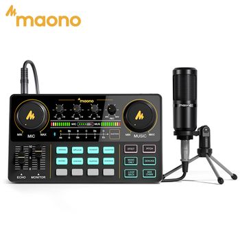 Set de Micrófono con Tarjeta de Sonido MAONO AM200-S1, Interfaz de Audio MaonoCaster con Micrófono de Condensador para Transmisión en Vivo, Grabación, PC y Teléfono