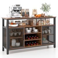 costway 2 en 1 aparador buffet de vinos para 8 botellas y 6 filas con puertas de malla metalica para cocina y comedor 140 x 40 x 825 cm