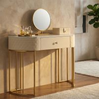 consola de metal dorado y ecopiel acolchado crema cm 100x40x75