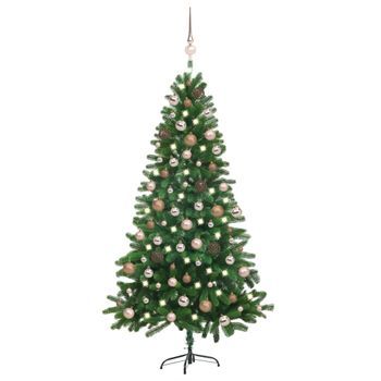 Árbol De Navidad | Decoraciones De Navidad Preiluminado Con Luces Y Bolas Verde 180 Cm Cfw477981