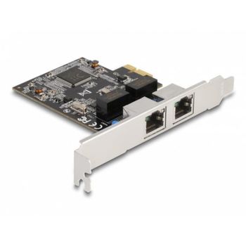 Tarjeta de Red Delock PCI Express x1 2x RJ45 Gigabit LAN 1000 Mbps Plata