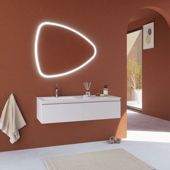Mueble De Baño Blanco Suspendido, Lavabo Descentrado Y Espejo De Lágrima | Seattle