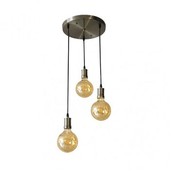 FABRILAMP Lampara Celso 3xe27 Cuero/ambar Bombillas Incluidas 24w 2700k 2250lm Regx36x36 Cm