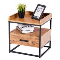 costway mesa auxiliar mesa lateral para sofa cafe con 2 niveles 1 cajon mesita de noche de estilo industrial para salon habitacion oficina