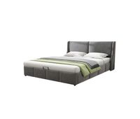 cama de matrimonio de terciopelo 140x200cm con almacenajegris