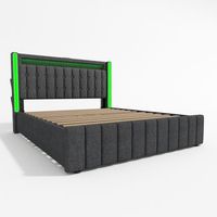 lit avec 2 cajones 140x200cm tapizado en lino - con funcion de carga e iluminacion led - gris