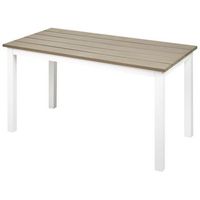mesa de centro de jardin 96 x 52 cm exterior madera plastica clara y base blanca messina