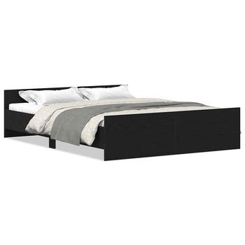 Cama Matrimonial | Cama Para Adultos | Estructura De Cama Sin Colchón Roble Negro 160x200 Cm
