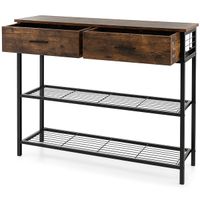 costway mesa de sofa consola de 100 cm mesa de entrada con 2 cajones 2 estantes estructura de metal para entrada sala de estar escalera marron