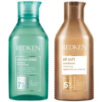 redken amino mint scalp cleansing for greasy hair shampoo and all soft hydrating care conditioner bundle