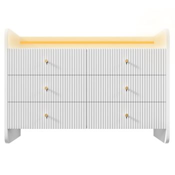 Cómoda blanca de 6 cajones con diseño acanalado e iluminación led