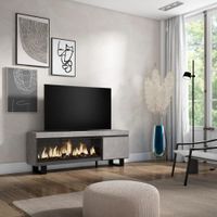 mueble tv efecto madera cemento 158x35x57cm chimenea efecto fuego