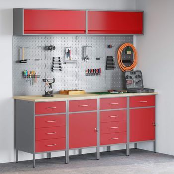 Conjunto De Armarios De Trabajo Con Cajón Manual 10 Uds. Rojo Vidaxl