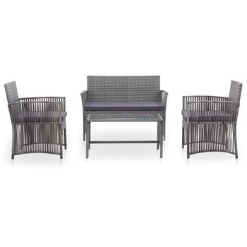 Muebles Jardín 4 Uds | Mesa Y Sillas Y Cojines Ratán Sintético Gris Antracita