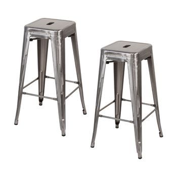 Pack 2 Taburetes Medios Industriales Apilables De Acero 43x43x76cm Thinia Home